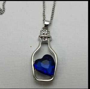Cobalt Blue Topaz Heart Faux & 18KGP Silver 16"
